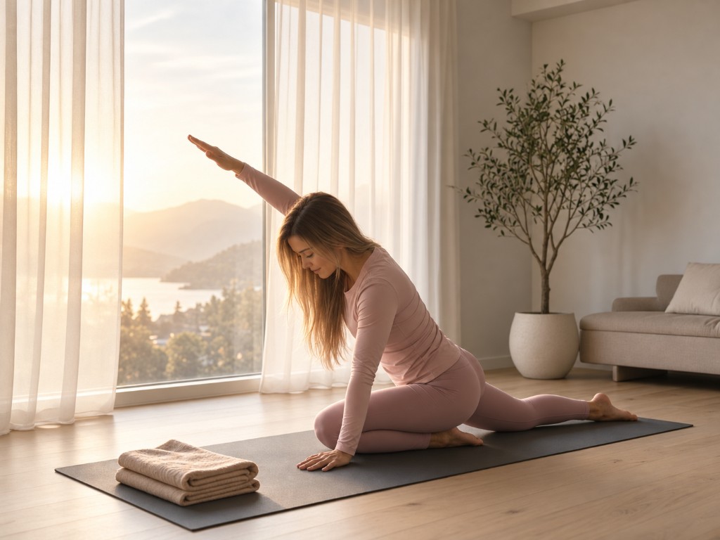 Entrenamiento en casa con luz de mañana